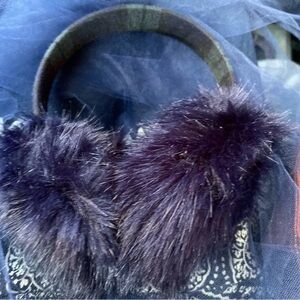 Rare J. Crew Navy Faux Fur Earmuffs with Plaid Band